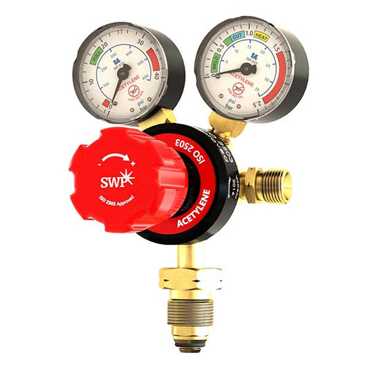 Single stage 2 Gauge acetylene regulator bottom entry 1.5bar
